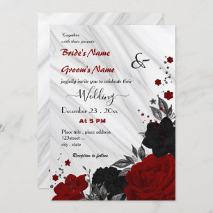 Invitation mariage à fleurs rouges et noires