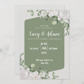 Invitation mariage à fleurs vert et blanc (Devant / Derrière)