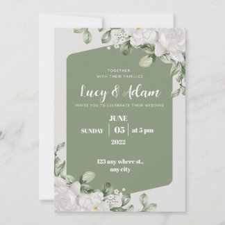 Invitation mariage à fleurs vert et blanc