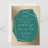 Invitation Mariage à gemstone Turquoise vert et or (Devant)