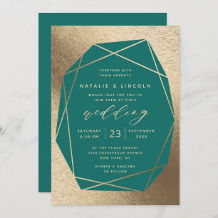 Invitation Mariage à gemstone Turquoise vert et or