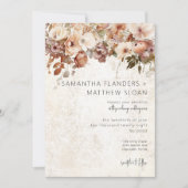 Invitation Mariage à gouttes de fleurs neutres et roses (Devant)