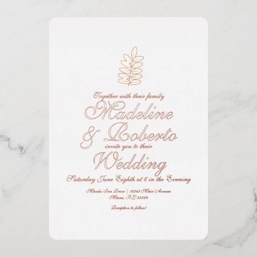 Invitation Mariage à huile à huile à branche simpl (Recto)