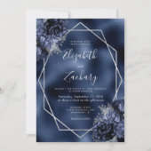Invitation Mariage à huile bleu marine Floral Argent Frame Fa (Devant)