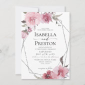 Invitation Mariage à huile d'argent de Boho flush Rose poussi (Devant)