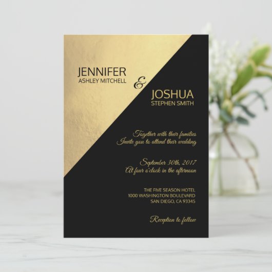 Invitation Mariage à huile d'or Faux Noir Unique Moderne (Debout devant)