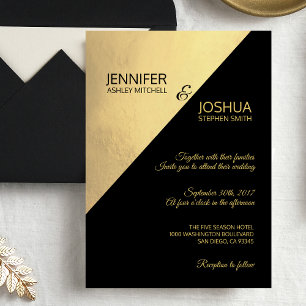 Invitation Mariage à huile d'or Faux Noir Unique Moderne