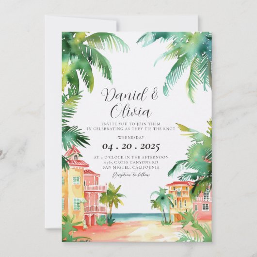 Invitation Mariage à Key West FL aquarelle (Devant)