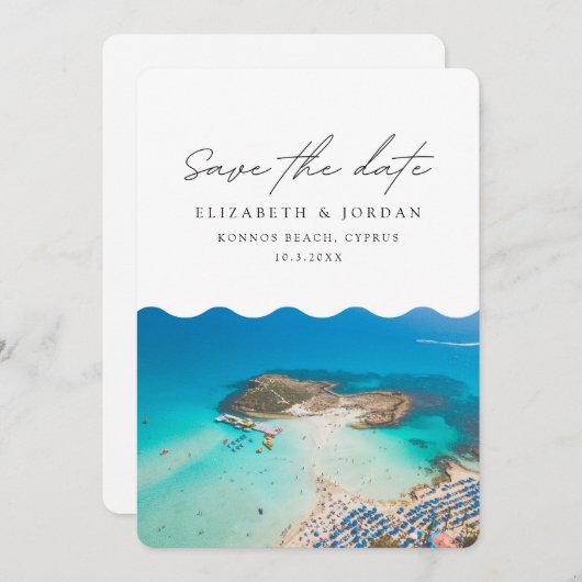 Invitation Mariage à Konnos Beach Chypre Enregistrez la date (Devant / Derrière)