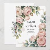 Invitation mariage à la bordure de fleurs de paon (Devant / Derrière)