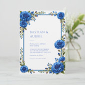Invitation Mariage à la bordure florale de bleuet (Debout devant)