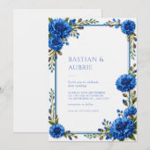 Invitation Mariage à la bordure florale de bleuet (Devant / Derrière)