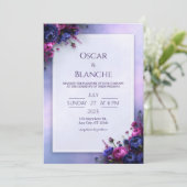 Invitation Mariage à la bordure florale indigo fuchsia (Debout devant)