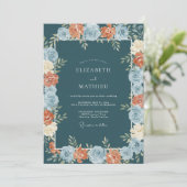 Invitation Mariage à la bordure florale sarcelle (Debout devant)