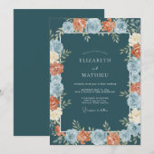 Invitation Mariage à la bordure florale sarcelle (Devant / Derrière)