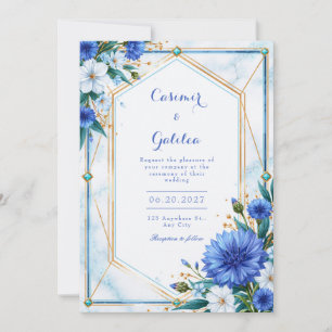 Invitation Mariage à la bordure géométrique de bleuet