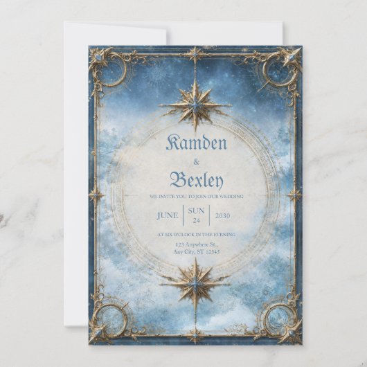 Invitation Mariage à la Boussole d'Or Céleste (Devant)