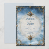 Invitation Mariage à la Boussole d'Or Céleste (Devant / Derrière)