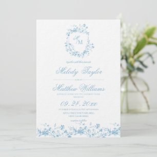 Invitation Mariage à la calligraphie royale avec blason flora