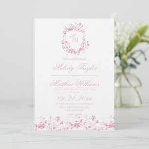 Invitation Mariage à la calligraphie royale avec blason flora