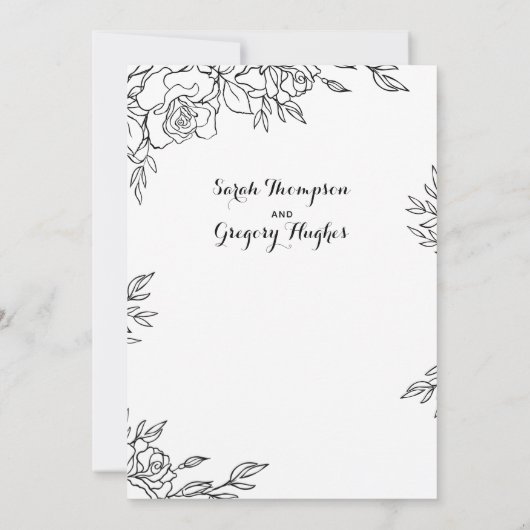 Invitation Mariage à la calligraphie rustique aux roses (Dos)