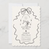 Invitation Mariage à la Champagne Doodle avec un Ruban Fantai (Devant)