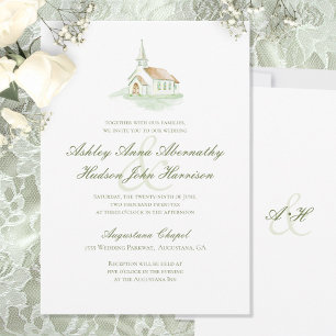 Invitation Mariage à la chapelle élégant à l'aquarelle