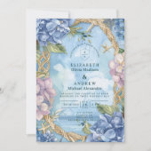 Invitation Mariage à la corde côtière Hydrangea bleue (Devant)