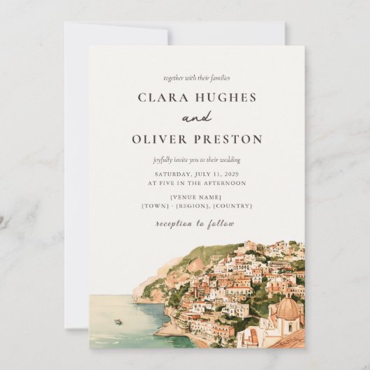 Invitation Mariage à la Côte de Positano en écriture sage ter (Devant)