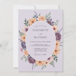 Invitation Mariage à la Couronne d'Améthyste et de Pêche