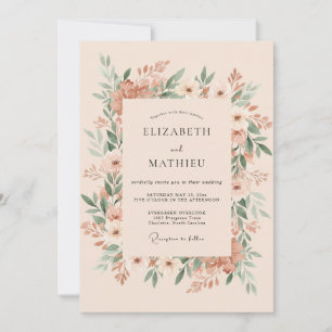 Invitation Mariage à la Couronne de Pêche Douce