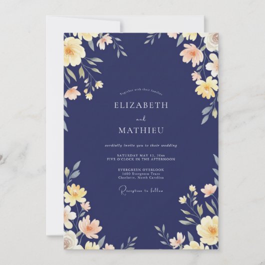Invitation Mariage à la Crème Antique de Minuit (Devant)