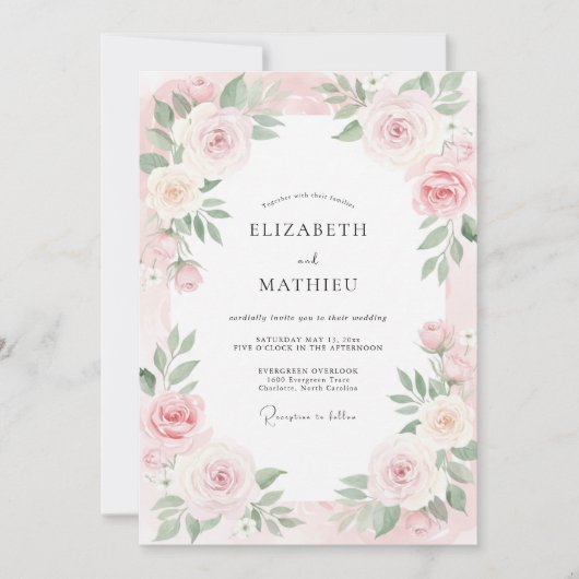 Invitation Mariage à la Crème de Pétale Rose (Devant)