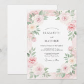 Invitation Mariage à la Crème de Pétale Rose (Devant / Derrière)