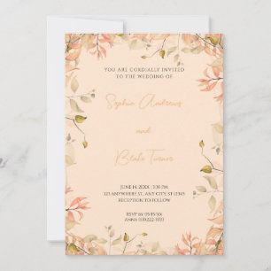 Invitation Mariage à la crème Feuille orange et verte