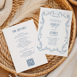 Invitation Mariage à la Crête de Monogramme en Acier Bleu de