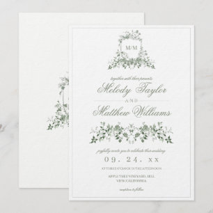 Invitation Mariage à la Crête Florale Verte Sauge Française