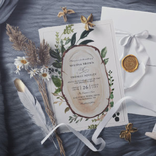 Invitation Mariage à la ferme avec feuillage rustique et code