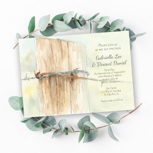 Invitation Mariage à la Ferme de Style Watercolor avec Poteau