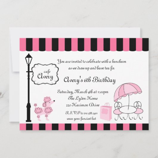 Invitation Mariage à la fête du thé Paris Pink Poodle Eiffle (Devant)