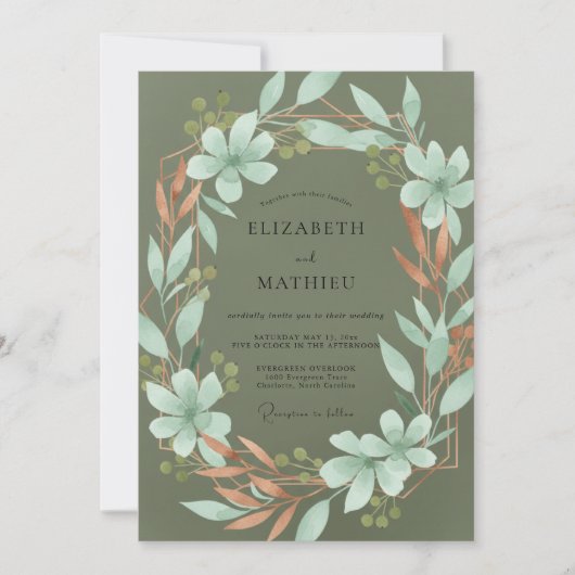 Invitation Mariage à la Feuillage de Menthe et de Mousse (Devant)