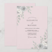 Invitation Mariage à la feuille d'argent rosée (Devant / Derrière)