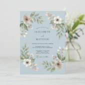 Invitation Mariage à la feuille de bleu poudre (Debout devant)