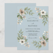 Invitation Mariage à la feuille de bleu poudre (Devant / Derrière)