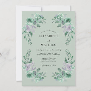 Invitation Mariage à la feuille de céladon lilas