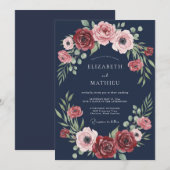 Invitation Mariage à la feuille de Marsala de minuit (Devant / Derrière)