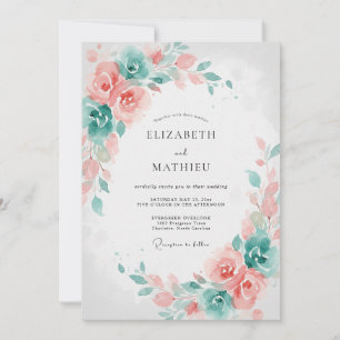 Invitation Mariage à la feuille de menthe corail