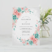 Invitation Mariage à la feuille de menthe corail (Debout devant)