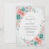 Invitation Mariage à la feuille de menthe corail (Devant / Derrière)
