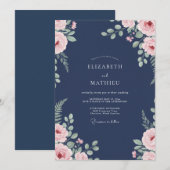 Invitation Mariage à la Feuille de Navy (Devant / Derrière)